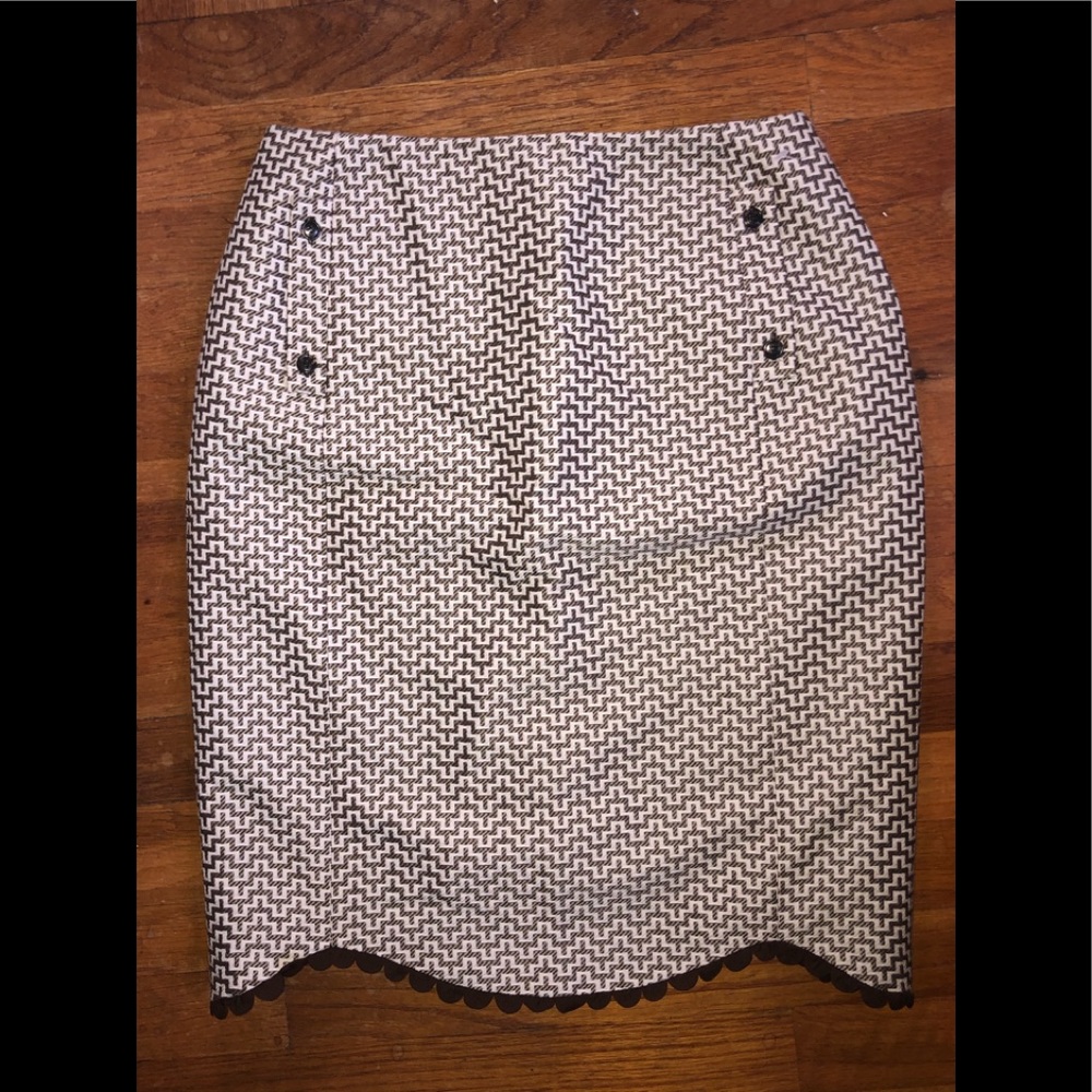 Lela Rose Browns and Cream Pencil Skirt